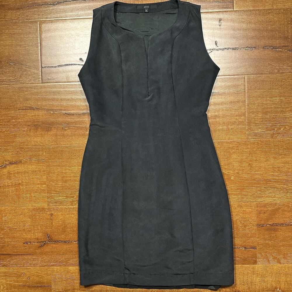 Gucci Sheath Dress Womens 42 Black Silk Sleeveless Quiet Designer Luxury City